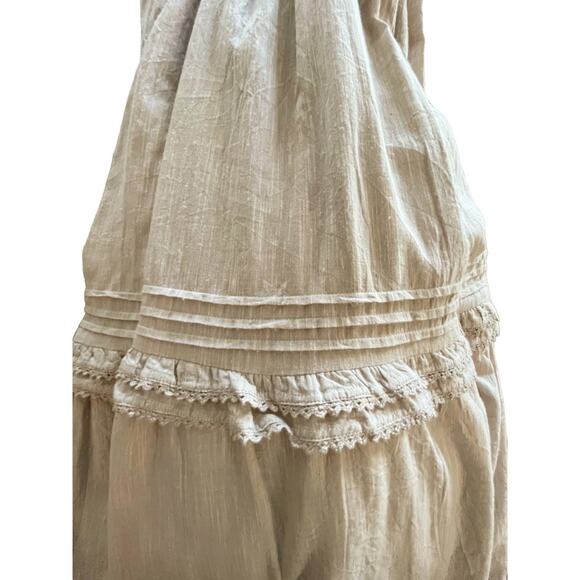 ROLLER RABBIT Maxi Dress Delfia Beige Ruffle Trim High Neck Long Sleeves Small - Picture 7 of 11
